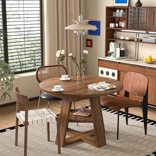 Extendable Round Dining Table for 4-8 with Removable Leaves, Wood Base, Walnut V742