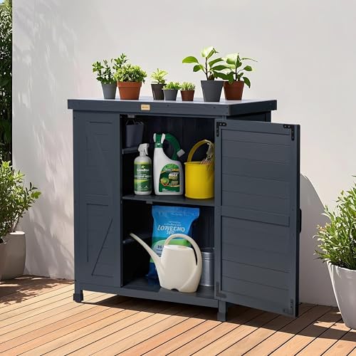 Outdoor Storage Cabinet with Metal Tabletop and 3 Adjustable Shelves A333