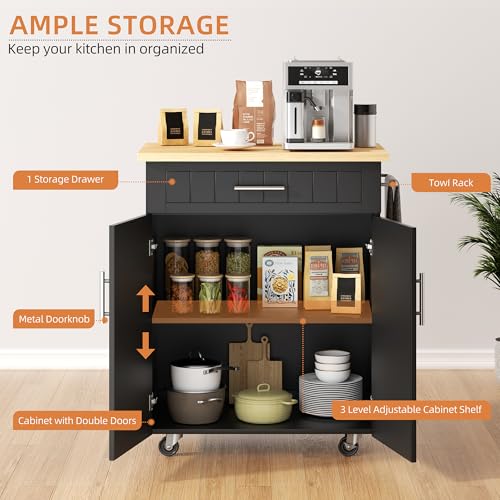 Shintenchi Kitchen Island Cart with Storage on Wheels, White V99091