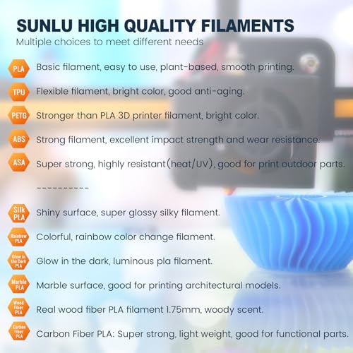 SUNLU 3D Printer Filament Bundle Multicolor PETG 1.75mm, 8 Pack, 2kg Total V41641
