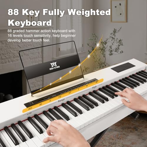 MUSTAR MDP-1200 Digital Piano 88 Key Weighted Hammer Action Keyboard with Stand, Pedal, Case, Black H320