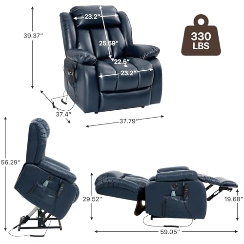 EDILLY Genuine Leather Power Lift Recliner Chair with Massage and Heating, Brown C901