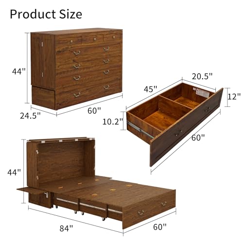 Murphy Bed Queen Cabinet with Charging Station and Storage Drawer J989