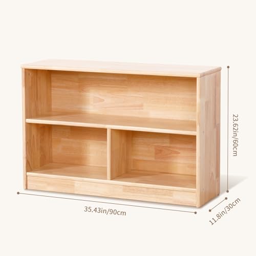 Rubber Wood 3-Compartment Storage Cabinet, 2-Tier Toy Organizer for Kids Room I3900
