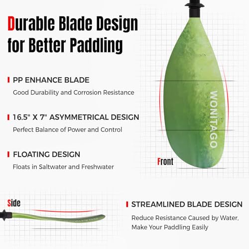 Kayak Paddles with Alloy Shaft and PP Blade, Adjustable 230-250 cm E1062