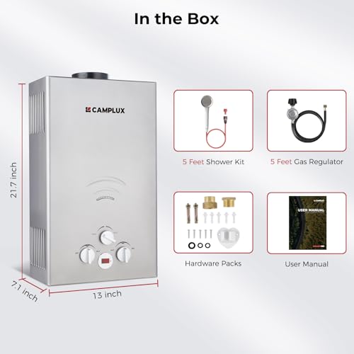 CAMPLUX 2.64 GPM Propane Portable Gas Water Heater, 68,000 BTU, White Y83276