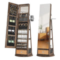 4 Wheels Jewelry Armoire with LED Light, Movable Jewelry Cabinet Standing with Full-Length Mirror, Lockable Jewelry Organizer with Mirror Storage Drawer, White