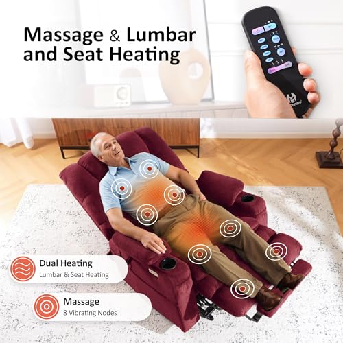 MCombo Large Triple Motor Power Lift Recliner Chair with Massage and Dual Heating, Grey D316