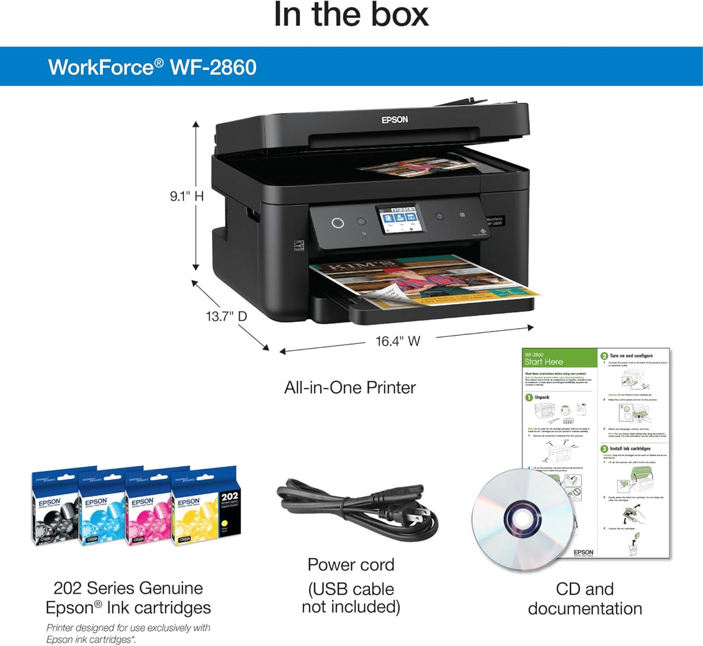 Epson Workforce WF-2860 All-in-One Wireless Color Printer with Scanner, Copier, Fax O35124