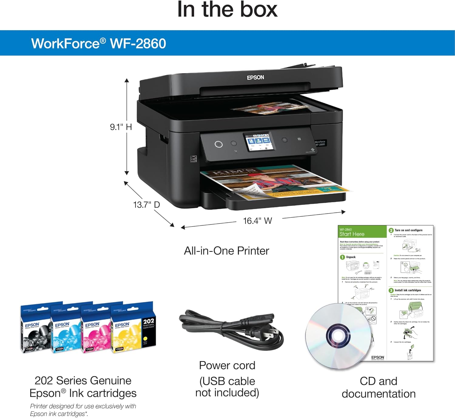 Epson Workforce WF-2860 All-in-One Wireless Color Printer with Scanner, Copier, Fax O35124