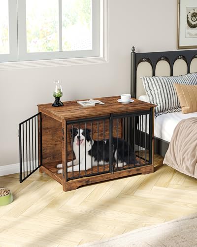 Dog Crate Furniture with Barn Door for Small Medium Dogs, Rustic Brown P911