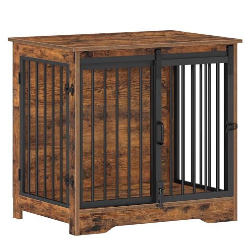 Dog Crate Furniture with Barn Door for Small Medium Dogs, Rustic Brown P911