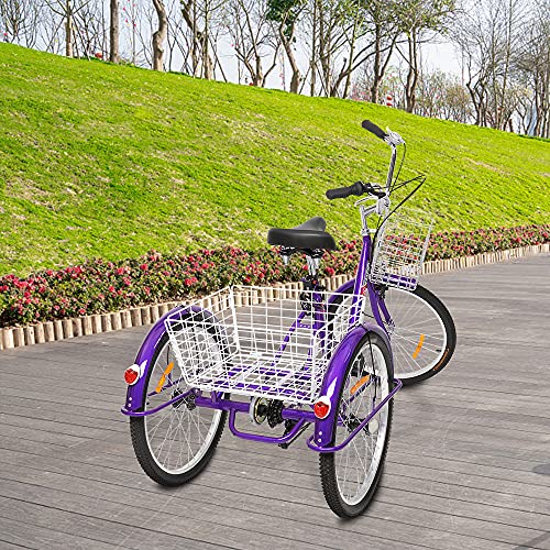 PEXMOR Adult Tricycle 7 Speed, 24/26 Inch 3 Wheel Bike with Baskets D492