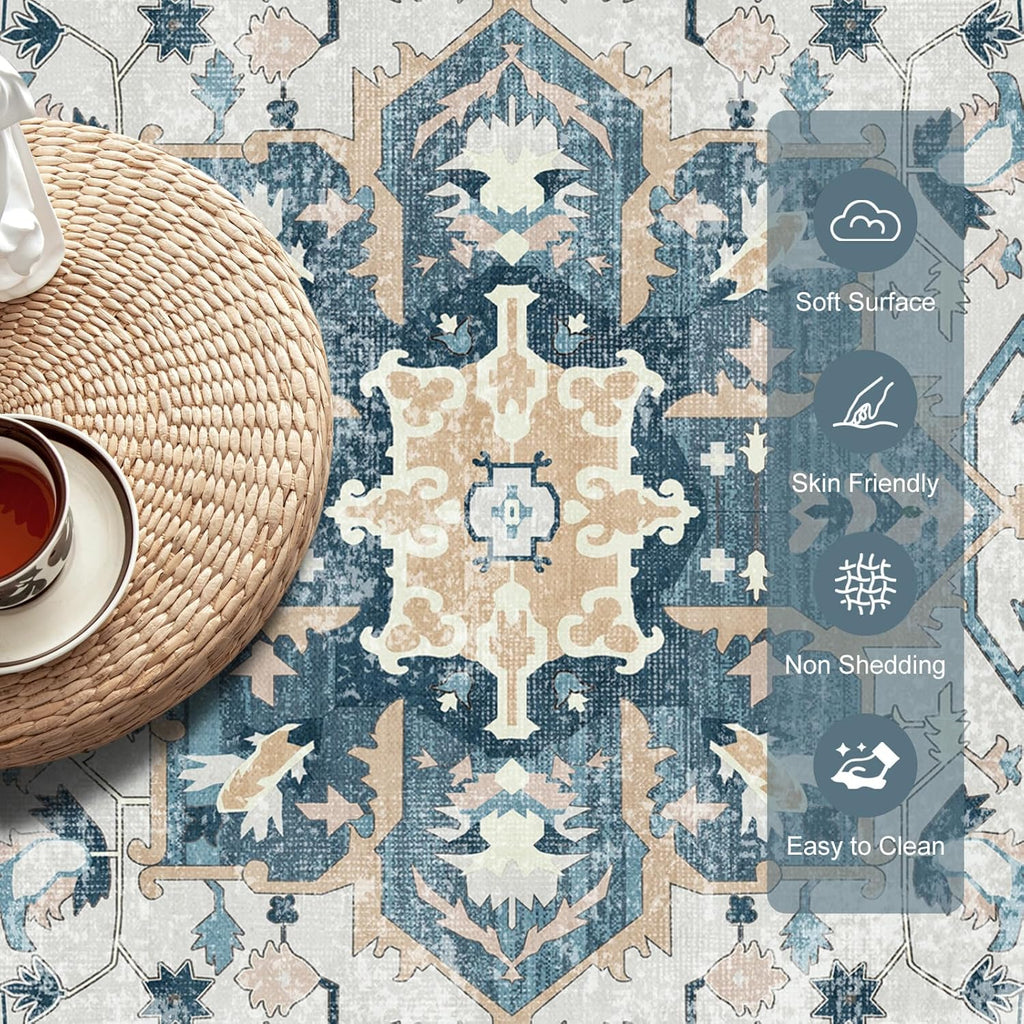Vintage Boho Non Slip 8x10 Area Rug for Living Room G8353