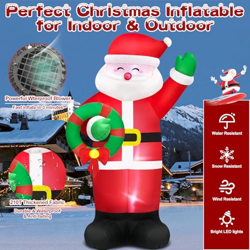 Danxilu 14FT Giant Christmas Inflatables Santa Claus with Wreath Built-in LED Lights M702884