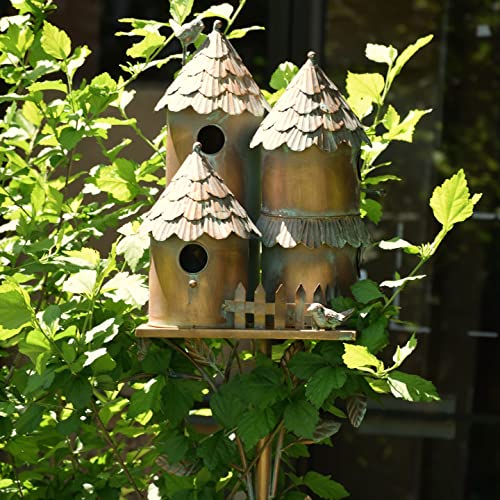 Large Copper Multi-Birdhouse Stakes for 4 Bird Families A740