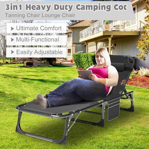 ABORON Folding Camping Cot with Mat for Adults, Heavy Duty Outdoor Bed with Carry Bag C211720