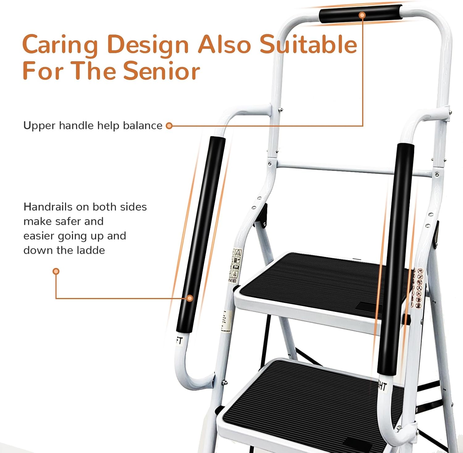 4 Step Ladder with Handrails and Tool Bag, 300 lb Capacity, White Q690818