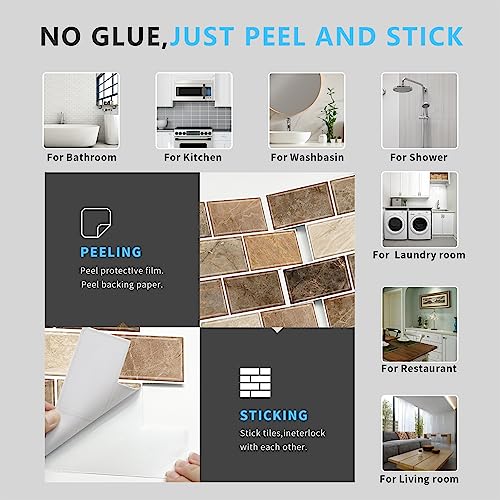 URCOLOR 12"x12" Peel and Stick Backsplash for Kitchen Bathroom, Gray Marble A31070
