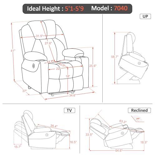 MCombo Small Power Lift Recliner Chair for Elderly with Heat and Massage, USB & Type C Ports J262