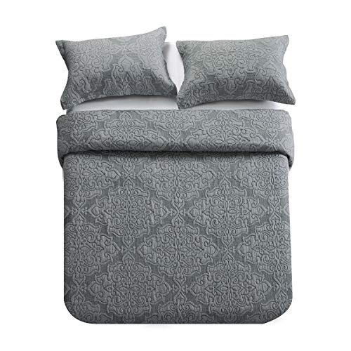 Travan Cotton Quilt Set 3-Piece King Reversible Embroidered Bedding with Shams D49534