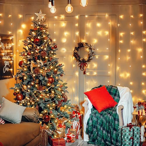 JMEXSUSS 300 LED Remote Control Christmas Curtain Lights, Warm White V64841