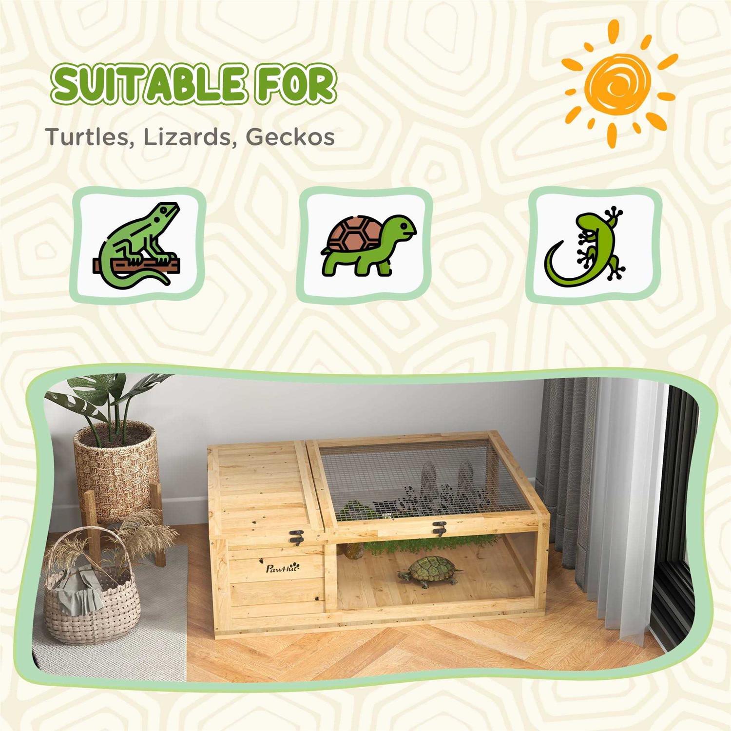 PawHut Wooden Tortoise House Turtle Habitat Outdoor Reptile Cage D749