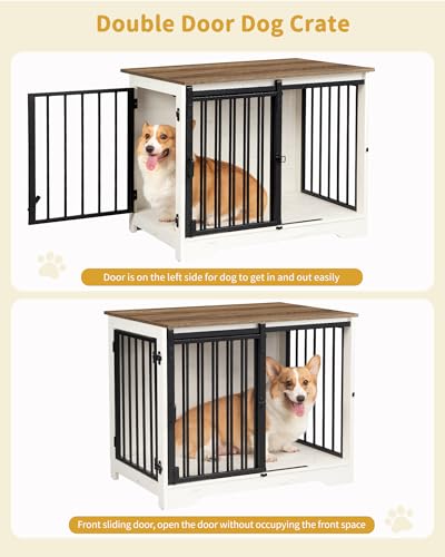 Dog Crate Furniture with Barn Door for Small Medium Dogs, Rustic Brown P911