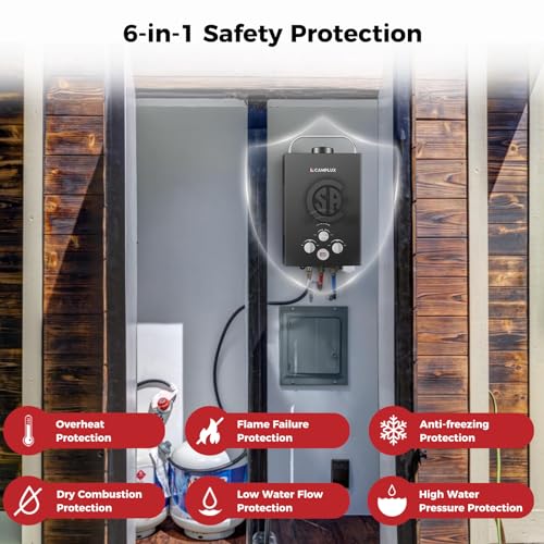 CAMPLUX 2.64 GPM Propane Portable Gas Water Heater, 68,000 BTU, White Y83276