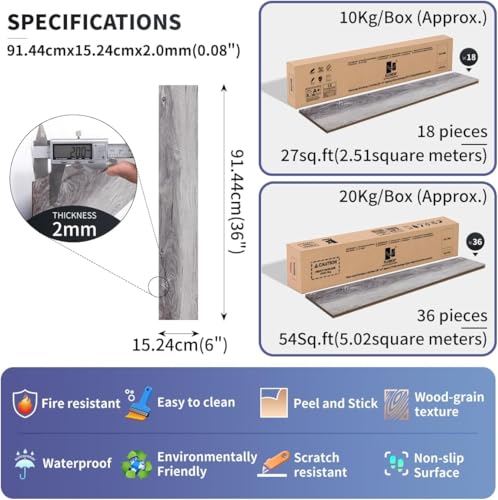 Self Adhesive Vinyl Flooring Planks Wood Effect Waterproof Grey 36pcs U963416