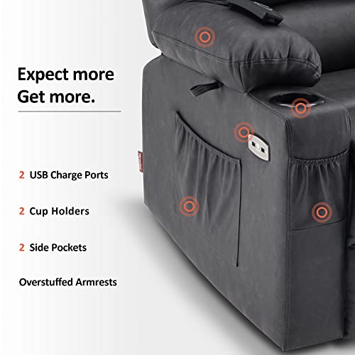 MCombo Oversized Power Lift Recliner Chair for Elderly with Heat and Massage, Faux Leather, Dark Brown N537