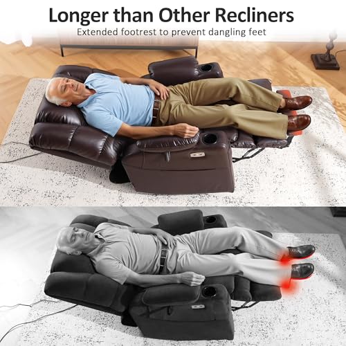 MCombo Large Triple Motor Power Lift Recliner Chair with Massage and Dual Heating, Faux Leather, Dark Brown X979