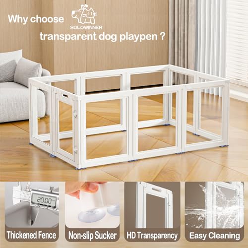 Transparent Dog Playpen with Wall Anchor, 23.6" H, 10 Panels, White N19944