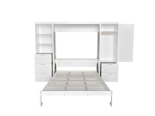 Queen Size Murphy Bed with Desk & Charging Station, White K505073