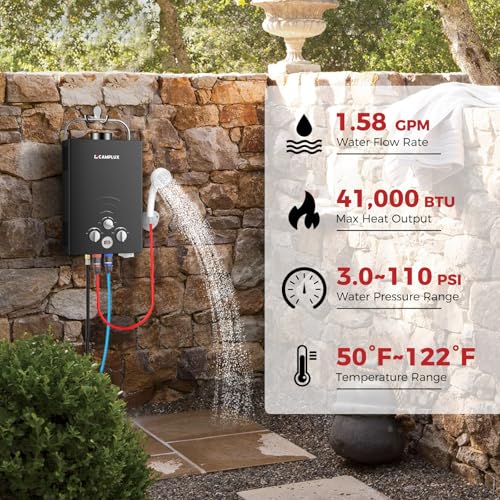 CAMPLUX 2.64 GPM Propane Portable Gas Water Heater, 68,000 BTU, White Y83276