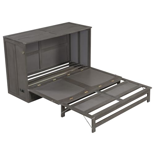 Ball & Cast Murphy Bed Queen Size Wall Chest with Charging Station and Storage Drawer, Gray J8503