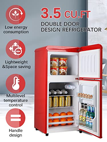 KRIB BLING Compact Refrigerator with Freezer, Mini Fridge, Red I986