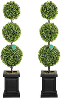 Artificial Topiary Outdoor Set of 2, 3.5ft Boxwood Outdoor Porch Trees, All-Year Green Fake Plant Topiary Trees Artificial Outdoor with Sturdy Pot for Porch Outdoor Indoor (Ball)