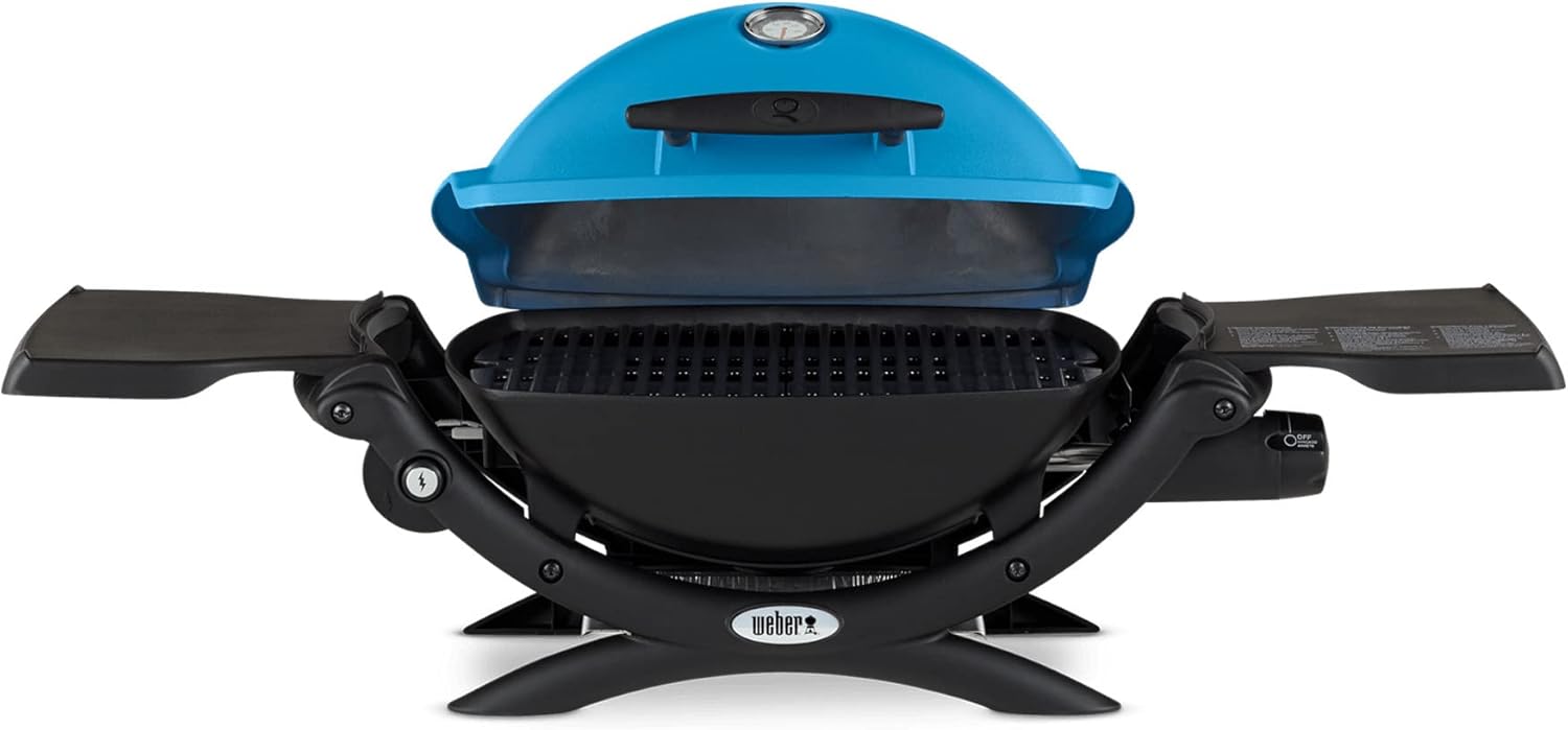 Weber Q 1200 Gas Grill Blue with Adapter Hose Bundle H899904