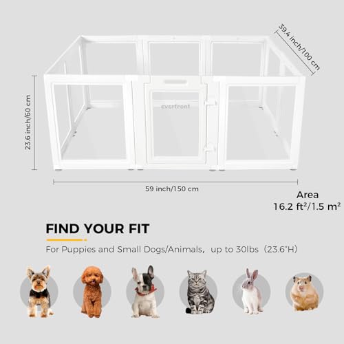 Clear Acrylic Dog Playpen for Small & Medium Pets, 30.3" Height, 10 Panels E1222