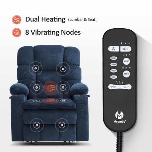 MCombo Large Triple Motor Power Lift Recliner Chair with Massage and Dual Heating, Grey D316