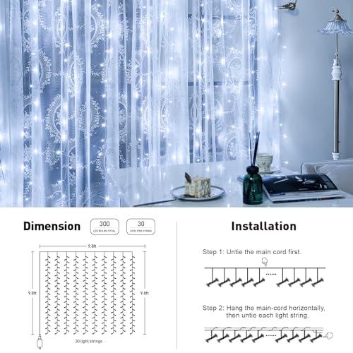 JMEXSUSS 300 LED Remote Control Christmas Curtain Lights, Warm White V64841