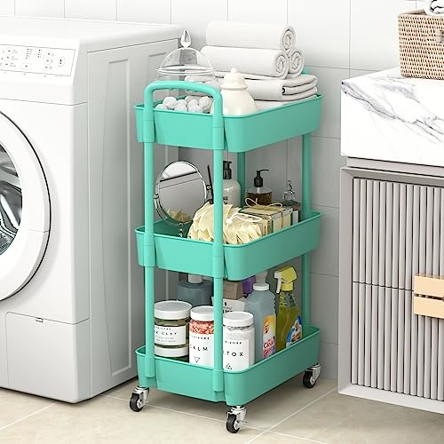 Sywhitta 3-Tier Plastic Rolling Utility Cart with Handle, Black F220270