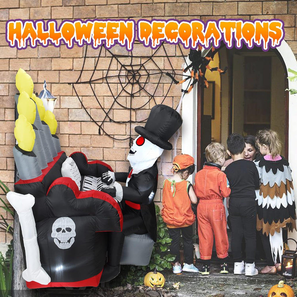DearSun 5.4FT Halloween Inflatable Skeleton Playing Piano with LED Lights and Bluetooth Speaker F76810