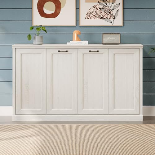 Merax Twin Murphy Bed with Storage Bookshelf and USB Charging, Rustic White U191604