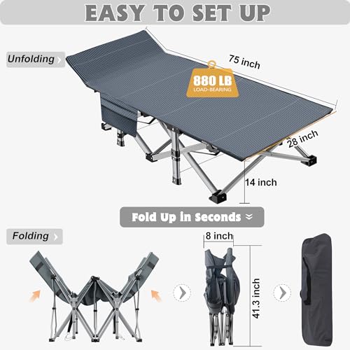 ABORON Folding Camping Cot with Mat for Adults, Heavy Duty Outdoor Bed with Carry Bag C211720