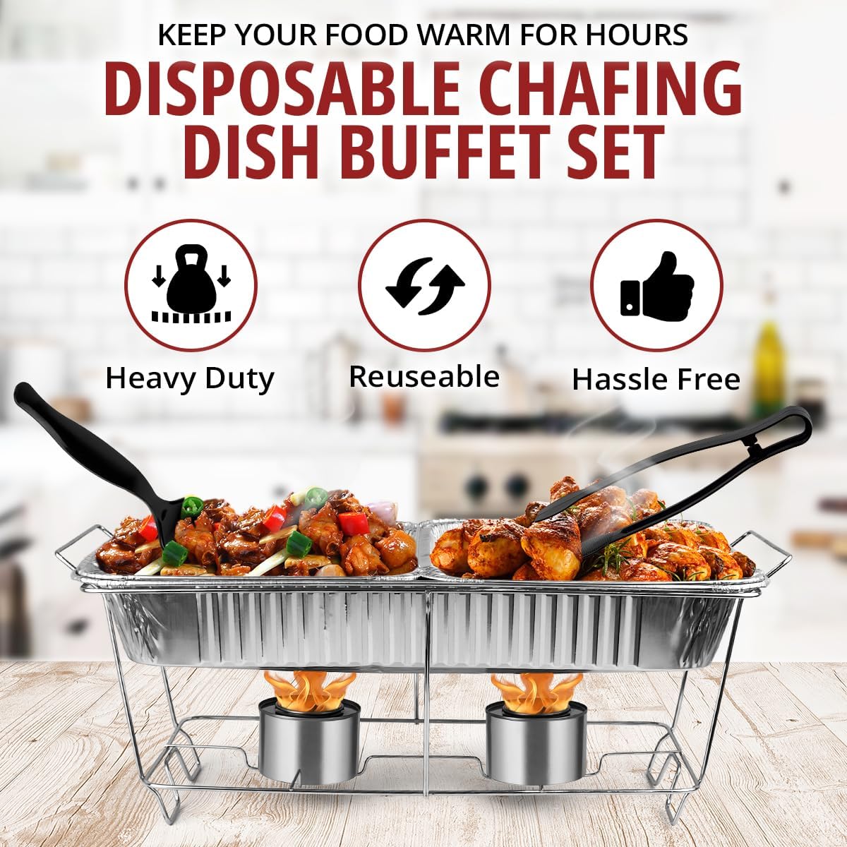 Disposable Chafing Dish Buffet Set, 33 Piece with Food Warmers and Fuel Cans L141