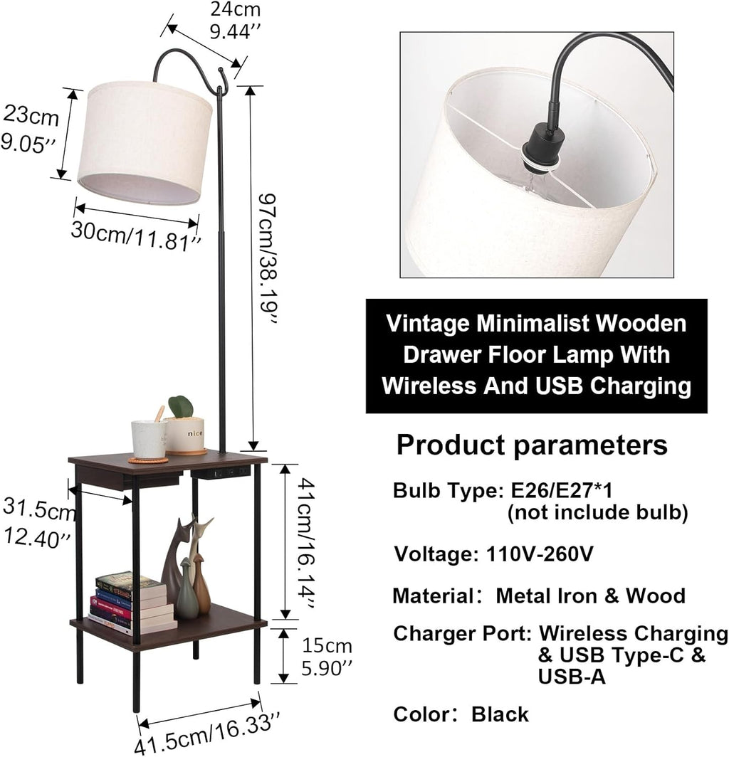 Industrial Floor Lamp with USB Charging Port and Outlet V440