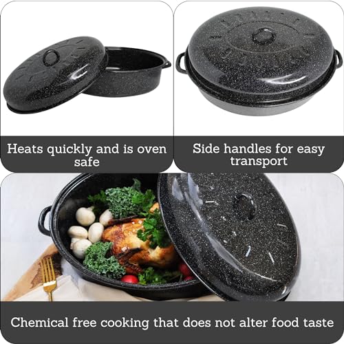 Mirro 15" Black Covered Oval Roaster with Lid Y9478