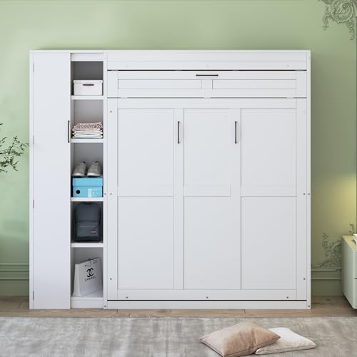 Ball & Cast Murphy Bed Queen Size Wall Chest with Charging Station and Storage Drawer, Gray J8503